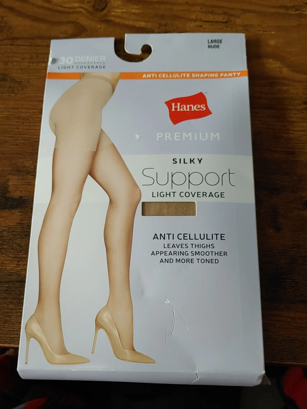 NWT Large Nude  Hanes Premium silky Support Anti Cellulite Pantyhouse
